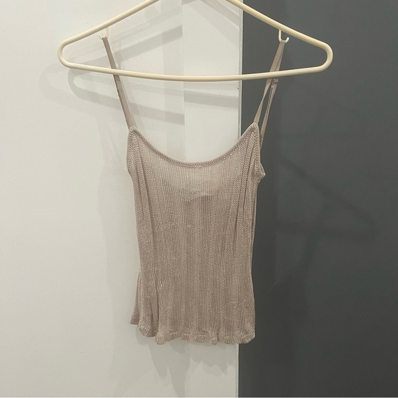 2 pc SET- NWT Danielle Guizio Slinky Rib Knit Tank Top and Skirt Beige Sheer S - Picture 3 of 12